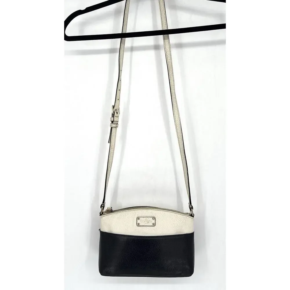 Kate Spade Small Black White Leather Crossbody Adj Strap Lined Slip Pocket